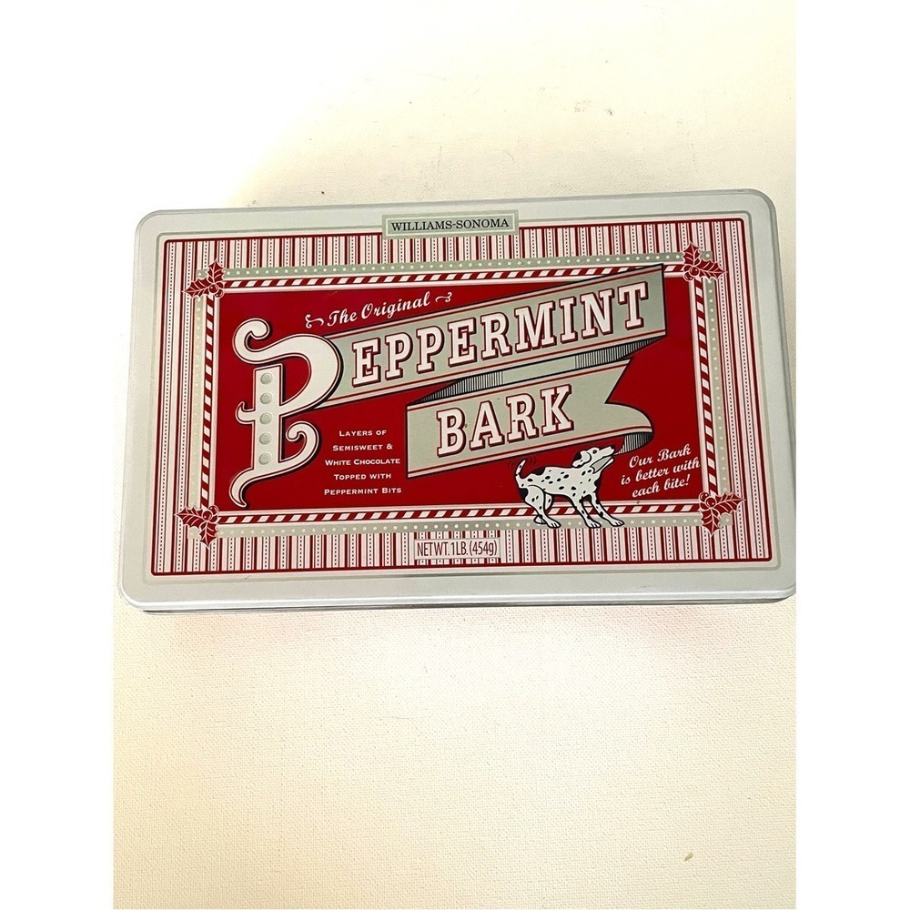 Williams-Sonoma Peppermint Bark Retro Style Tin Collectible Christmas Holiday